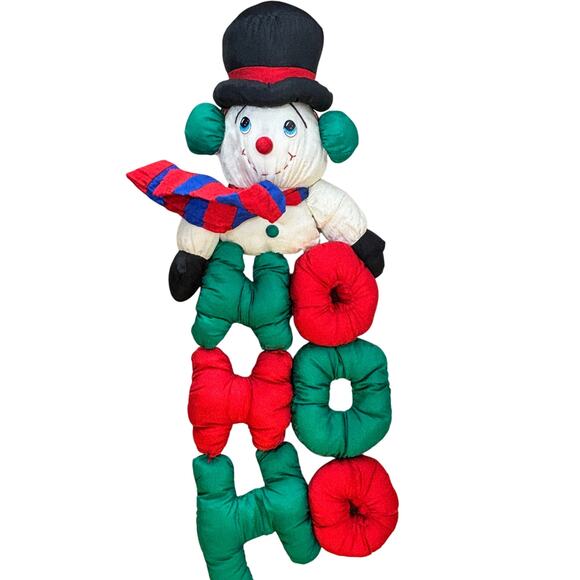 Puffy Nylon Snowman Plush Wall Hanging Vintage Ho Ho Ho Stuffed Christmas Decor - Picture 1 of 4